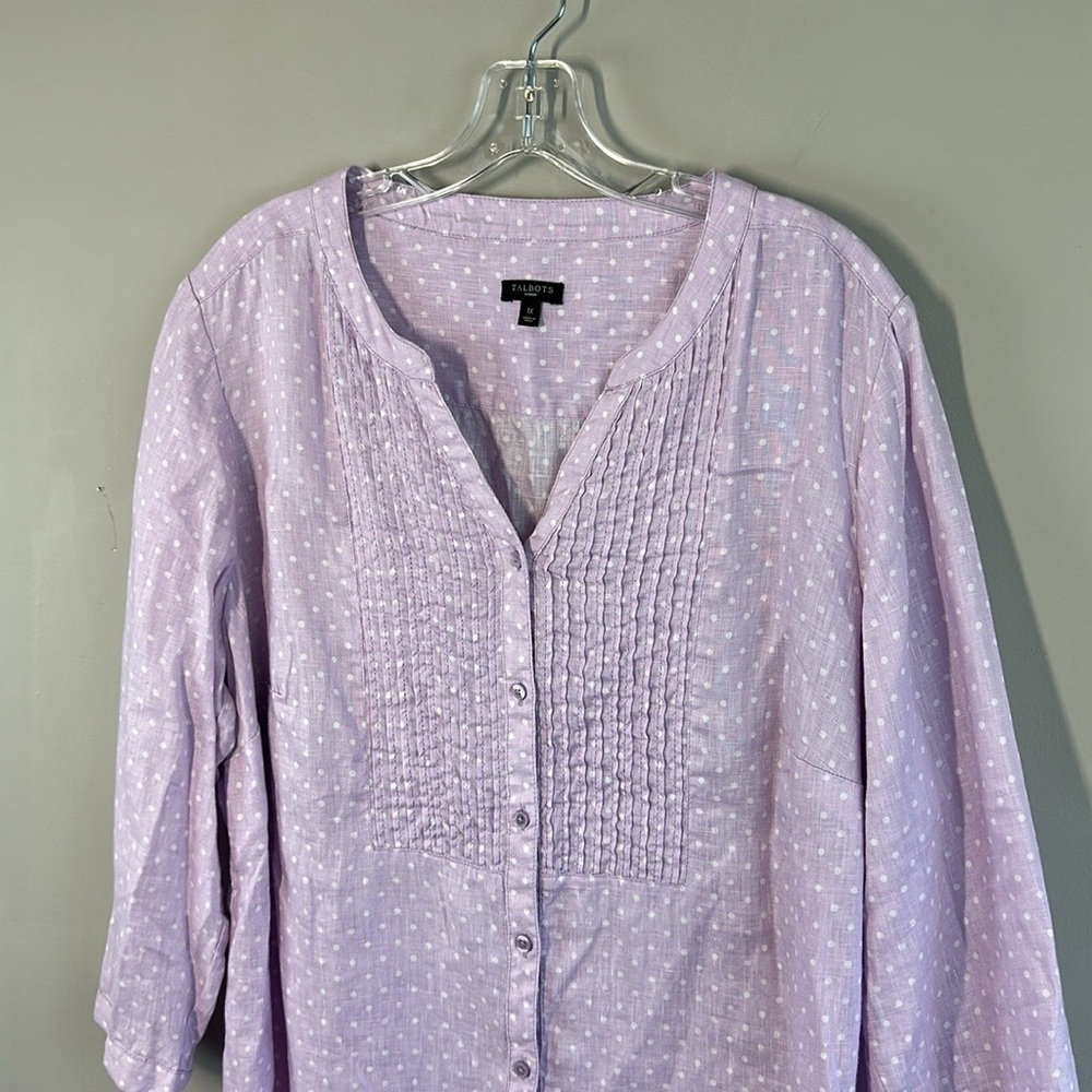 Talbots Linen Polka Dot Button Front Top Size 1x - image 3